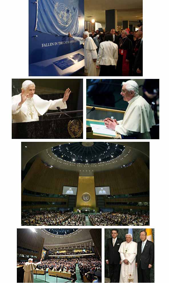 Various photographs of Benedict XVI at the UN